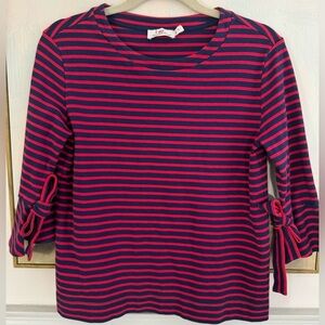 VINEYARD VINES 3/4 Length T-Shirt Striped Navy Red Bow Sleeves Size Small